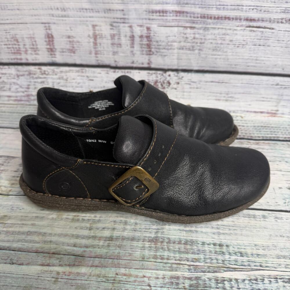 Born Women’s 10 EU 42 Black Leather Mary Jane Flats Buckle Comfort Shoes